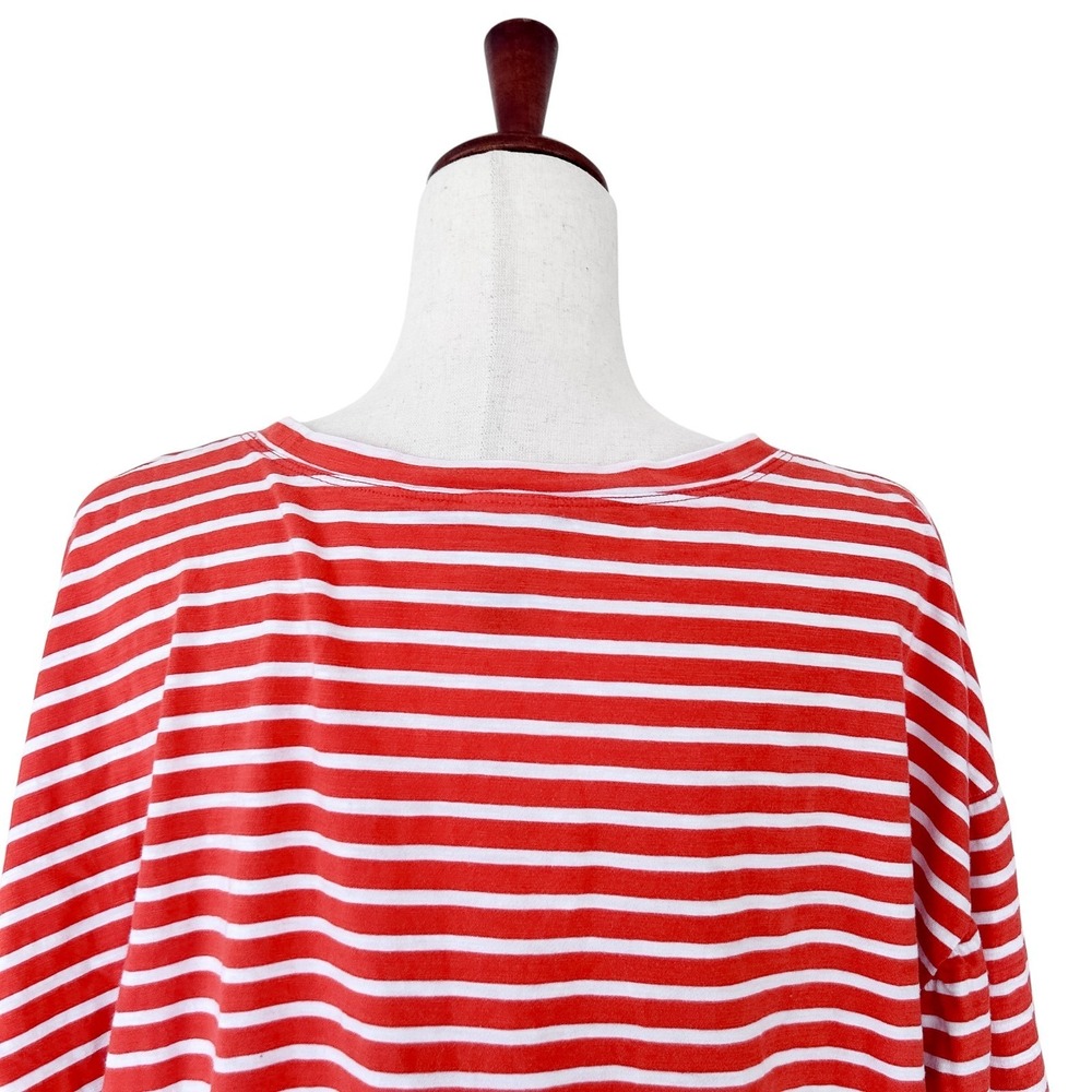 CABI Size Medium Poolside‎ Puff Sleeve Top Orange White Stripe #5984 Blouse - Picture 4 of 13
